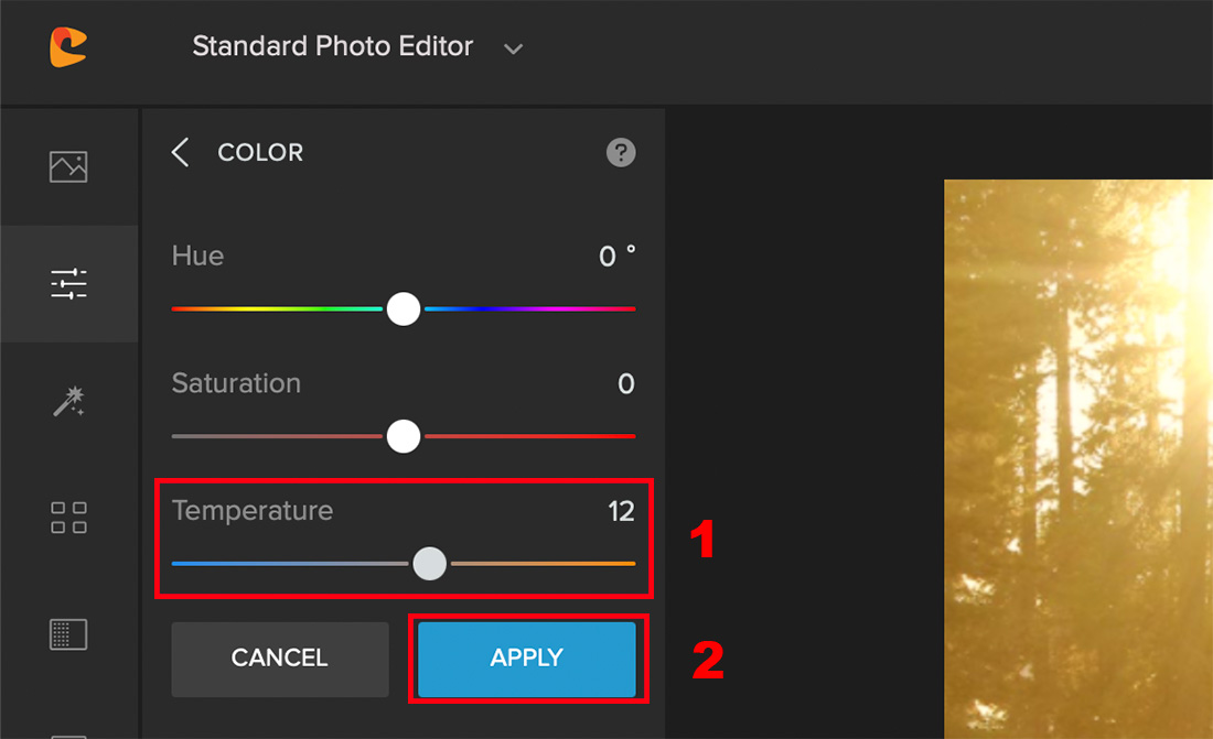 adjusting color temperature in color cinch