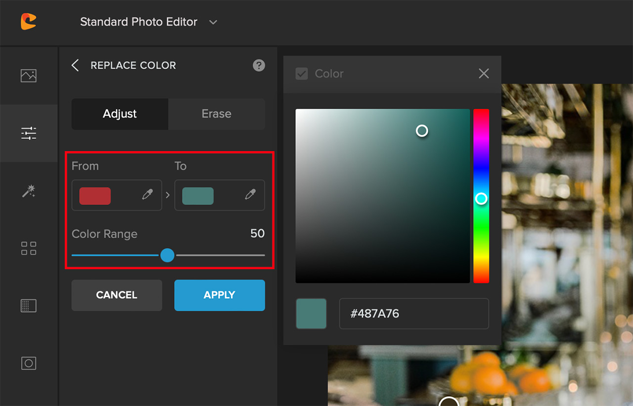 color replacement tool in colorcinch